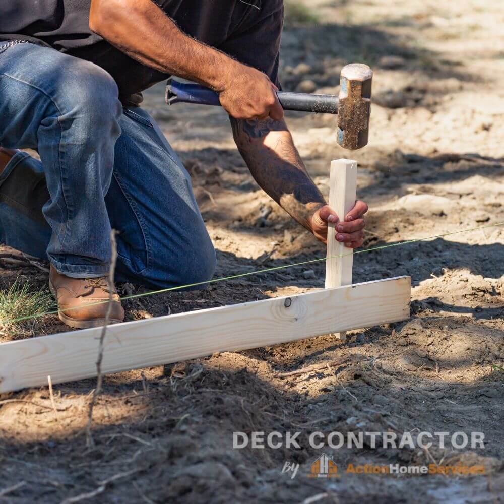 Deck layout marking with string lines and stakes