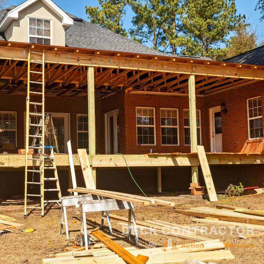 Ledger board installation and deck frame