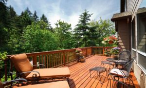 multi tier contemporary deck sloped yard